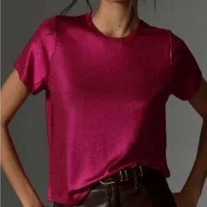 Porridge Clothing Metallic Shimmer Tee Top Fuchsia Pink (small)
